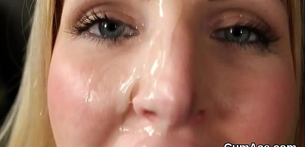  Slutty honey gets sperm load on her face eating all the charge